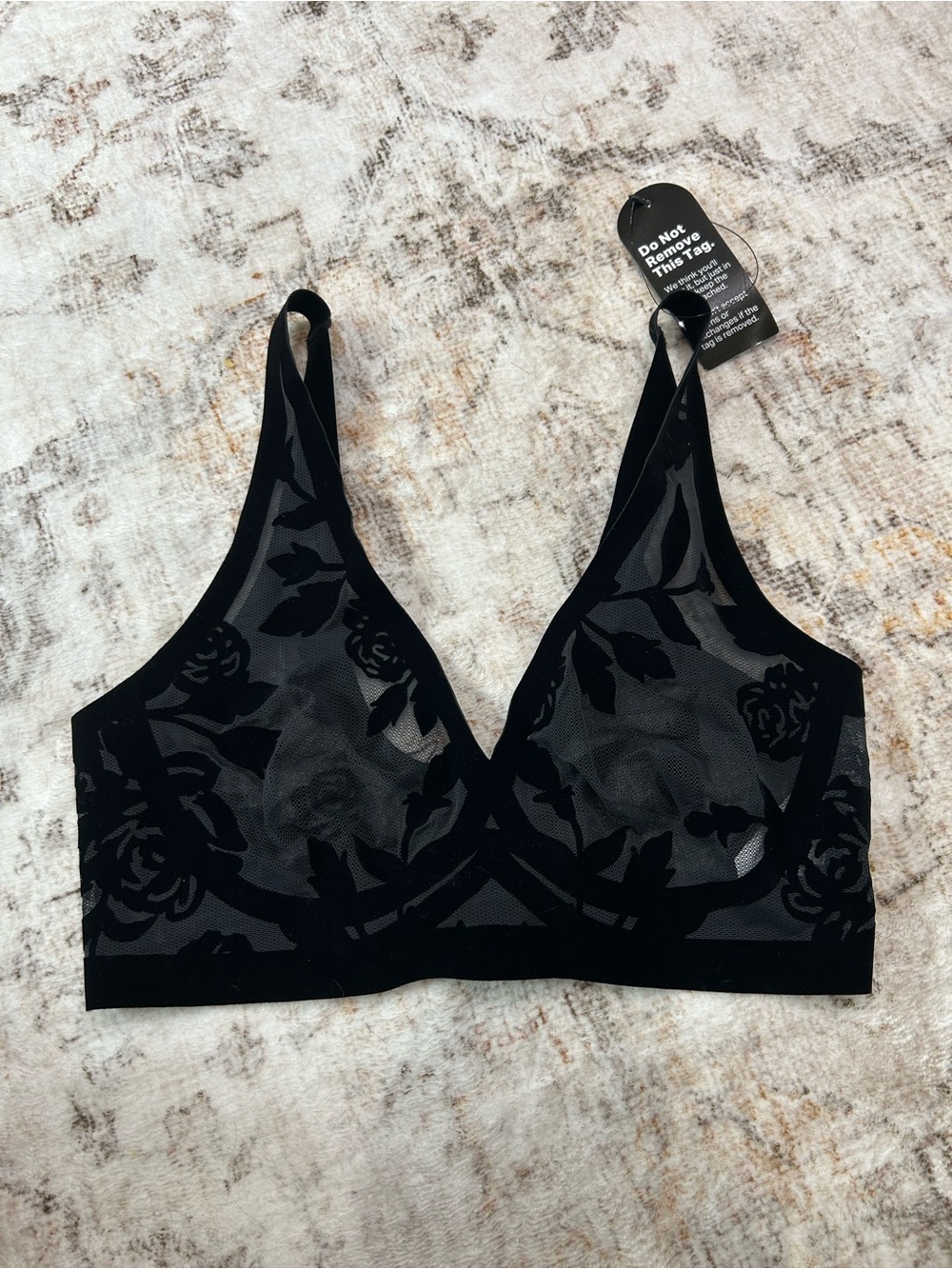 Floral Mesh Wireless Bralette in Black